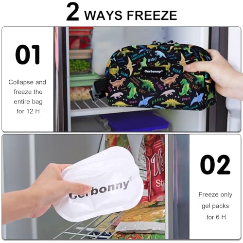 Cerbonny Small Cooler Bag,Freezable Lunch Bag,Built-in ice pack - color: Black Dinosaur