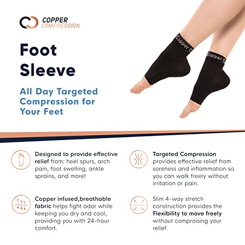 Copper Compression Foot Sleeves - Plantar Fasciitis, Achilles, Ankle Support Brace Socks - Day/Night Relief from Heel Spurs, Arch Pain, Swelling, Soccer Injuries, Golf, Running - 1 Pair Black - S/M - size: Small/Medium (1 Pair)