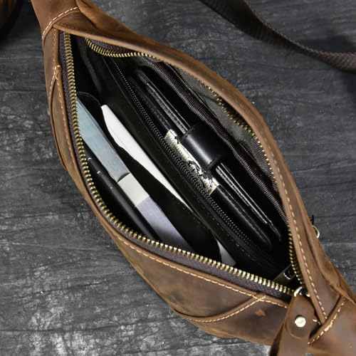 Genuine Leather Fanny Pack for Women & Men, Crossbody Waist Pack with Adjustable Strap, Hiking Hip Bum Belt for Travel, Hiking, Running - color: Brown