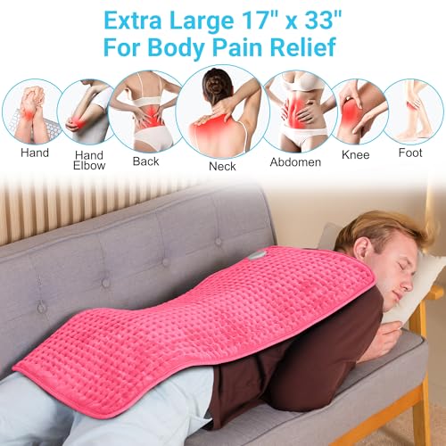Boileau Electric Heating Pad for Back Relief, Extra Large 17"x33" XXXL - color: Pink