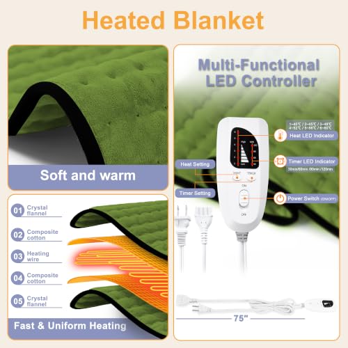 Heating Pad,Electric Heating Pad,Heating Pad for Back (GreenBlack, 24"x12") - color: Greenblack, size: 24x12 Inch