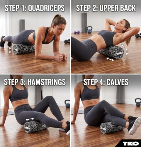 TKO 24 Inch High-Density Foam Roller | Deep Tissue Muscle Recovery & Exercise Tool | Durable Black Roller for Yoga, Pilates, Physical Therapy, and Relieving Muscle Soreness - White/Black