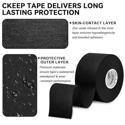 CKeep Athletic Tape, Original Cotton Waterproof Sports Tape 4 Packs, Black - size: 4 Rolls