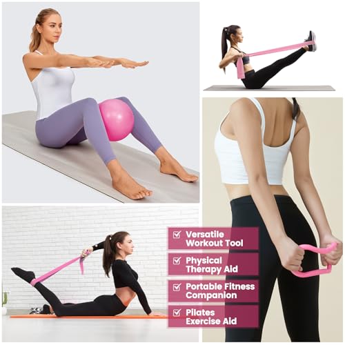 Pilates Kit for Women 13PCS, Pilates Ring Ball Resistance Bands Workout Set - color: Pink