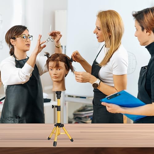 ZQIAN BEAUTY Wig Stand Tripod, 25 Inch Adjustable Mannequin Head Stand, Wig Head Stand for Training Heads And Canvas Block Head (Golden, Mannequin Head Not Included) - color: Golden, size: 25 Inch