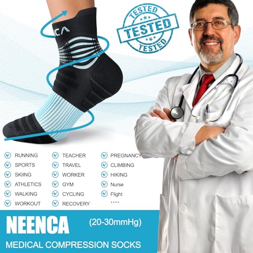 NEENCA Professional Compression Socks for Women Men Circulation, 20-30 mmHg - color: Black Blue, size: Large