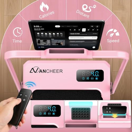 ANCHEER Walking Pad with Incline - Under Desk Treadmill with Handle Bar - color: Fashion Pink
