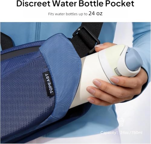 TOPEAST Hiking Fanny Pack with Hidden Water Bottle Pocket, Water Resistant Nylon Waist Bag, Lightweight Crossbody Sling Bag for Men & Women, Large Capacity for Travel, Running, Walking & Cycling - color: BLUE