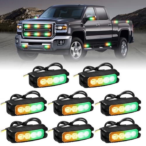 XRIDONSEN 8PCS Sync Truck Grill Lights 32 LED Green Amber Strobe Lights - color: Amber/Green