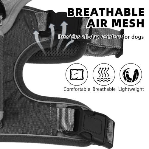 PUPTECK Escape Proof Dog Harness and Leash Set Upgraded No Pull Reflective Dog Vest with Lift Handle, Easy Control Pet Harness for Medium Large Dogs Training Walking Running - color: Grey/Black, size: Medium