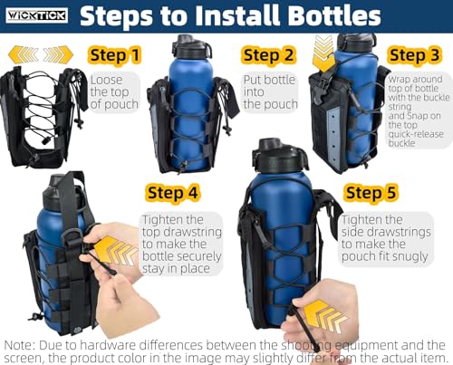 Molle Water Bottle Holder Pouches 16 24 32 40 64 oz Adjustable Capacity - color: Black, style: Enhanced