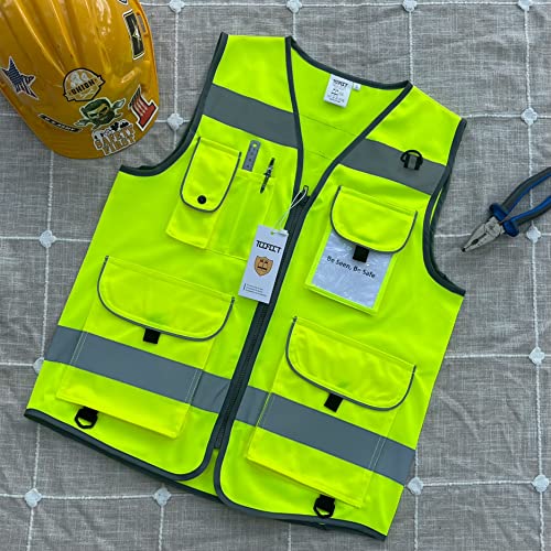 TCCFCCT High Visibility Safety Vest for Men Women 9 Pockets, Yellow 5XL - color: Yellow Fabric-bison 001, size: 5X-Large