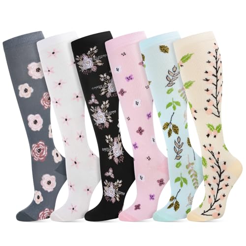 6 Pairs Compression Socks for Women Men Knee High - color: Multi, size: Large-X-Large