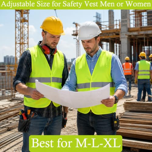 12 Pack Safety Vests with Pockets Yellow Reflective High Visibility,Hi Vis Silver Strip for Men Women Cycling Running Surveying Volunteer Crossing Guard - color: Yellow, size: Medium