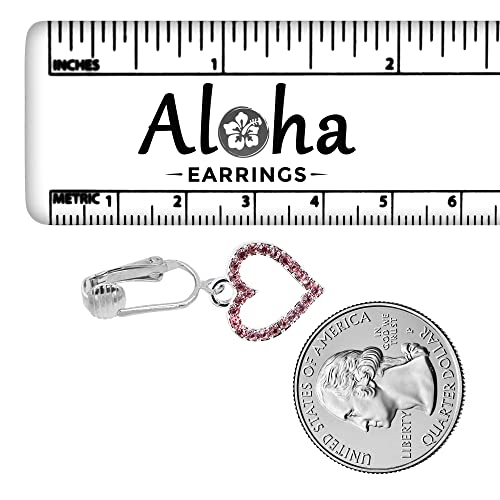 Aloha Earrings Bright & Fun Clip Earrings, Lightweight Stars, Owls, Eiffel Tower, Horse, Cowgirl, Hearts, Elephant, Kitty, Daisy Dangling Charm Designs for Clip Ears - color: Pink Rhinestone Hearts