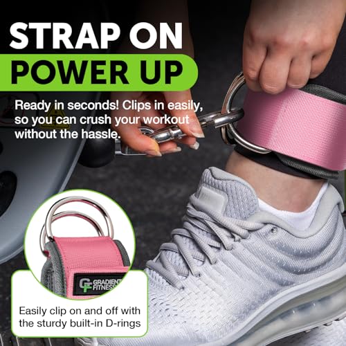 Ankle Straps for Cable Machines, Adjustable, 2 Pack - style: Pink / Gray 2 D-Rings
