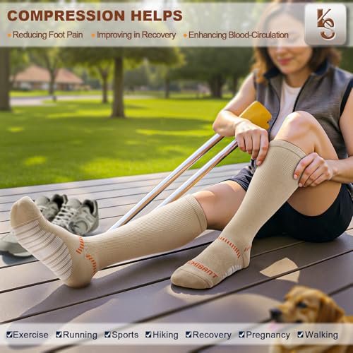 KEMISANT Women Cushioned Compression Knee High Sports Recovery Socks 3Pack - color: 3pairs-nude8306, size: Large-X-Large