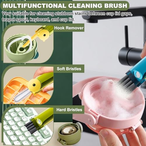 3 in 1 Cup Lid Cleaning Brush, Portable Cup Cleaner Brush, New Water Bottle Lid Cleaner Brush, Multifunctional Cleaning Brush - Home Kitchen Cleaning Tools for Tight Spaces & Bottle Gaps, 3 PCS - color: Green Blue Black-b