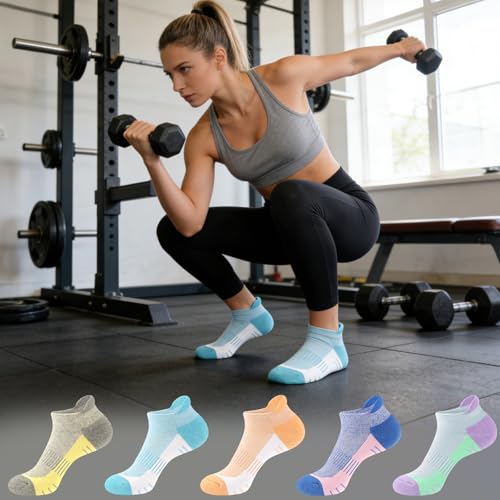 cuangya Ankle Socks Women Athletic Running Cushion Low Hiking Sock 5-6 Pair - color: 5 Pairs Ice Cream, size: 5-8
