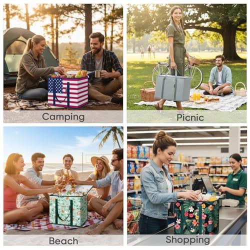 BALEINE Insulated Reusable Grocery Bags with Zippered Top, Large Cooler Bag - color: Spring Stroll, size: 1 Pack