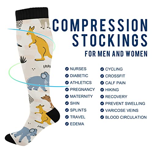 OTVEE Australia Animals Kangaroo Koala Compression Socks Women & Men, 2 Pairs Gym Running Hiking Sport Knee High Stockings