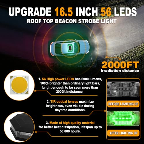 ASPL 16.5 Inch Roof Top Beacon Warning Strobe Light for Trucks Green White - color: Green/White