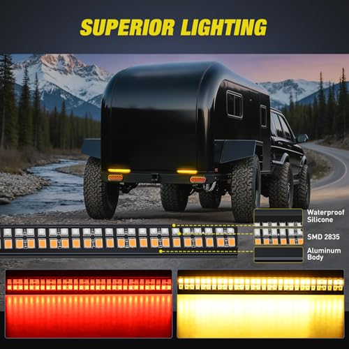 Nilight Truck Tailgate Light Strip 7" Aluminum Frame Double Row 60 LED - color: Red Amber