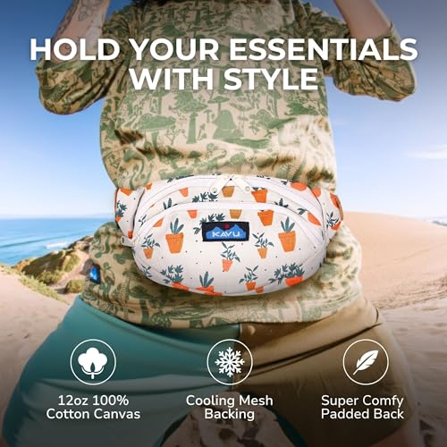KAVU Canvas Spectator Belt Bag, Cotton Fanny Pack for Travel - color: Potted Plants