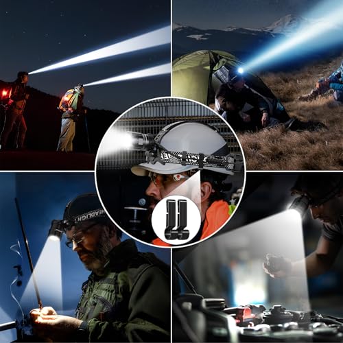 ATDOALL Headlamp Rechargeable, Super Bright LED Head Lamps 2-Pack Headlight - color: 2 Pack