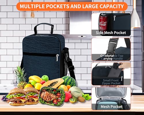ZM-YOUTOO Lunch Box for Men - Reusable Lunch Bag Men Adult Women- Insulated Small LunchBox - color: Navy Blue with Strap