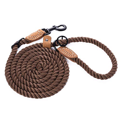 Mile High Life Hands Free Dog Leash, Crossbody Waist Leash with Genuine Leather Connection, Multifunctional Adjustable Slip Lead for Dog Walking Running (Dark Brown, 7FT) - color: Dark Brown, size: 7FT Hands Free