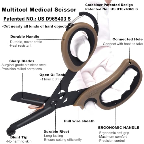 MEUUT Trauma Shears with Carabiner 7.5 Inch 2-Pack Medical Scissors - color: Coffee/Black+coffee/Black