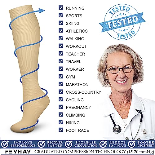 FEYHAY Copper Compression Socks (3 Pairs) 15-20 mmHg Circulation is Best Athletic & Daily for Men & Women, Running, Climbing - color: 13 Black/Coffee/Beige, size: Small-Medium