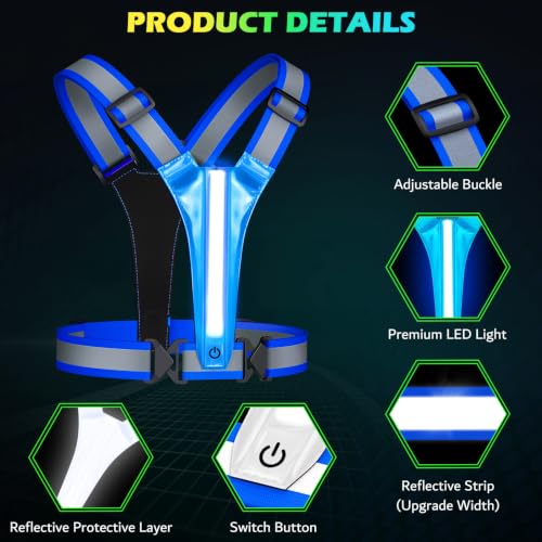 Led Light Up Running Vest Reflective Vest for runners night walking, Rechargeable Reflective Running Vest High Visibility - color: Bule
