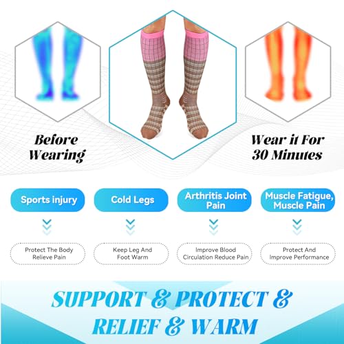 IRAMY Compression Socks Women Ankle Support Gradient Compression Wicking Moisture Knee High Socks 3 Packs - color: Pink+black+brown-3 Packs, size: Medium