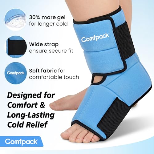 Comfpack Ankle Foot Ice Pack Wrap for Sprained Ankle/Surgery Recovery, 30% More Gel Cold Compression Therapy with Sectional Design for Plantar Fasciitis, Swelling, Achilles Tendonitis(L) - size: Large