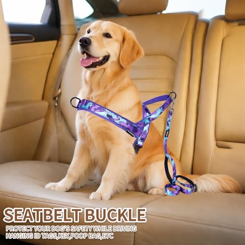 No Pull Dog Harness and Leash Set with Seatbelt Clip,Camo Purple,XL - color: No Reflective-Camo Purple, size: XL:Belly Chest-30.6''-39.2''