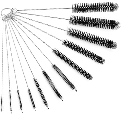 Ixiaoyoo Straw Cleaner Brush Set, 12 Pieces Botthle Cleaning Brush and Nylon Tube Brush Brush, 11.8 Inch Long Cleaning Brush Kit for Water Bottle, Straws on Tumbler, Sippy Cup, Tea Pot Spout - color: 11.8 Inch Black