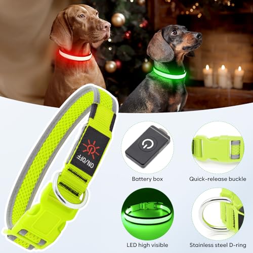 Flashseen LED Dog Collar, Light Up Dog Collar USB Rechargeable, Green, L - color: Green, size: Large