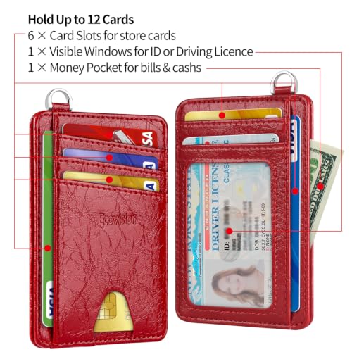 Slim Minimalist Front Pocket Wallet, RFID Blocking Credit Card Holder Wallet with Integrated D-Shackle for Men Women - color: Glossy Red