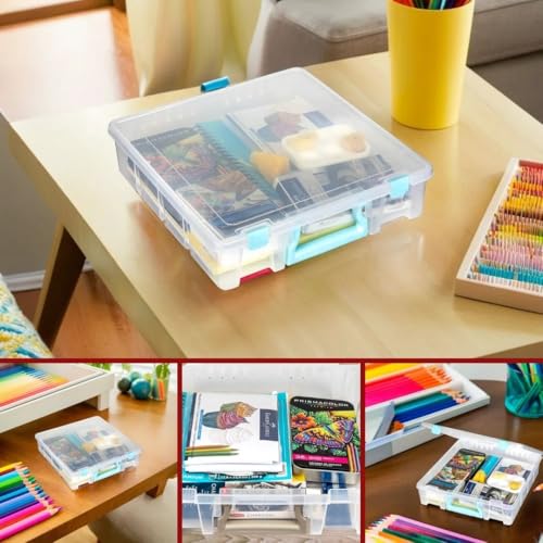 ArtBin Super Satchel 1-Compartment Craft Storage Box, Clear - color: Aqua Accents