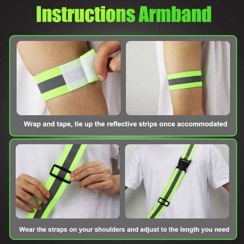 Reflective Running Gear & Reflective Armband, High Visibility Belt Reflective Shoulder Strap Reflector Arm Band Reflective Belt Sash for Walking Hiking Biking Body Wrist(13.78x1.57 inch)