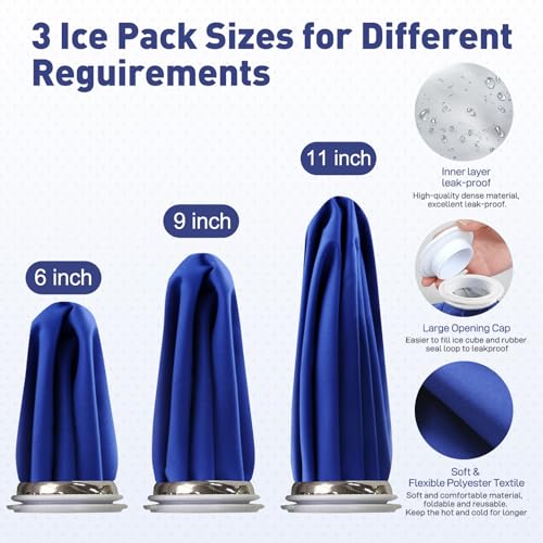 Ice Pack for Injuries Reusable with Wrap, Ice Bag for Injuries Hot Water Bag for Hot & Cold Therapy, No-Leak Elastic Ice Bag with Elastic Breathable Support Wrap, 3 Sizes 6/9/11" - style: 4 Sets