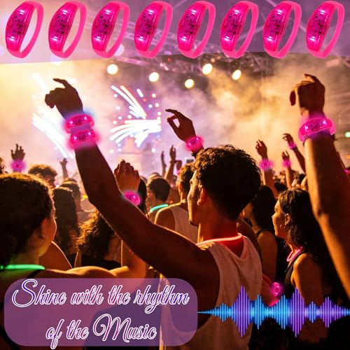 150 Pcs LED Glow Bracelets Sound Activated Light Up Bracelets for Adults Glow in the Dark Party Supplies Birthday Party Favors for Christmas, Halloween, Rave, New Year, Concert - color: Pink