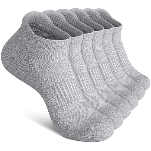 Felicigeely Athletic Running Ankle Socks Cushioned Low Cut Men Women 6 Pack - color: Pure Grey, size: 9-12