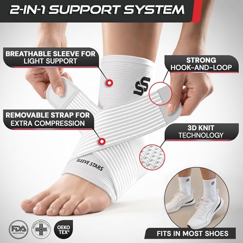 Sleeve Stars Ankle Brace Men & Women Support (Single/M:10"-12"/White) - color: White, size: Medium