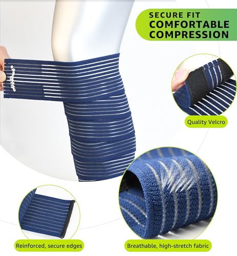 HiRui Calf Compression Wraps, 71" Adjustable Elastic Bandage Sleeves, Lower Leg Calf Support for Men & Women, Shin Splints Relief, Varicose Veins, Fitness, Running, Basketball, Soccer (1, Navy Blue) - color: Navy Blue