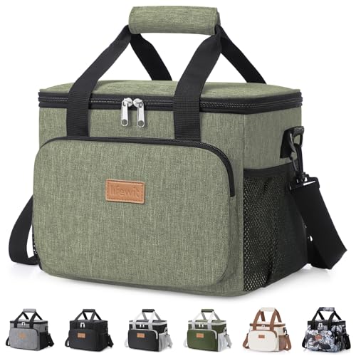 Lifewit Insulated Lunch Box for Men, Lunch Bag Cooler Women, 12-Can 9L - color: Dark Green, size: Medium(9L)
