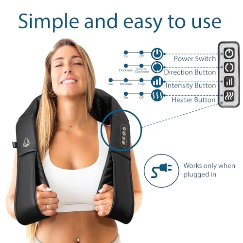 InvoSpa Shiatsu Massager with Heat - Deep Tissue Kneading Pillow for Neck, Shoulders, and Back - Electric Full Body Massage - color: Black