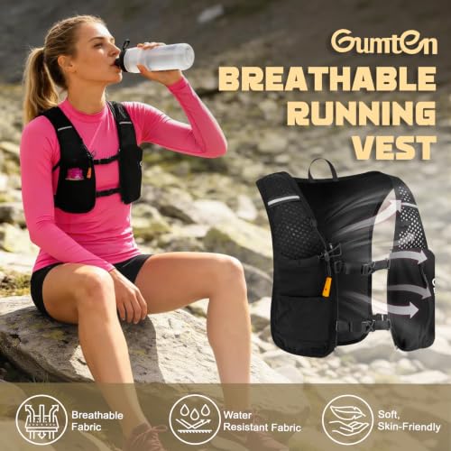 Running Vest for Women Men Adjustable Running Hydration Vest with Phone Holder Reflective Strips for Marathon Hiking Cycling - size: Black, style: Only Running Vest